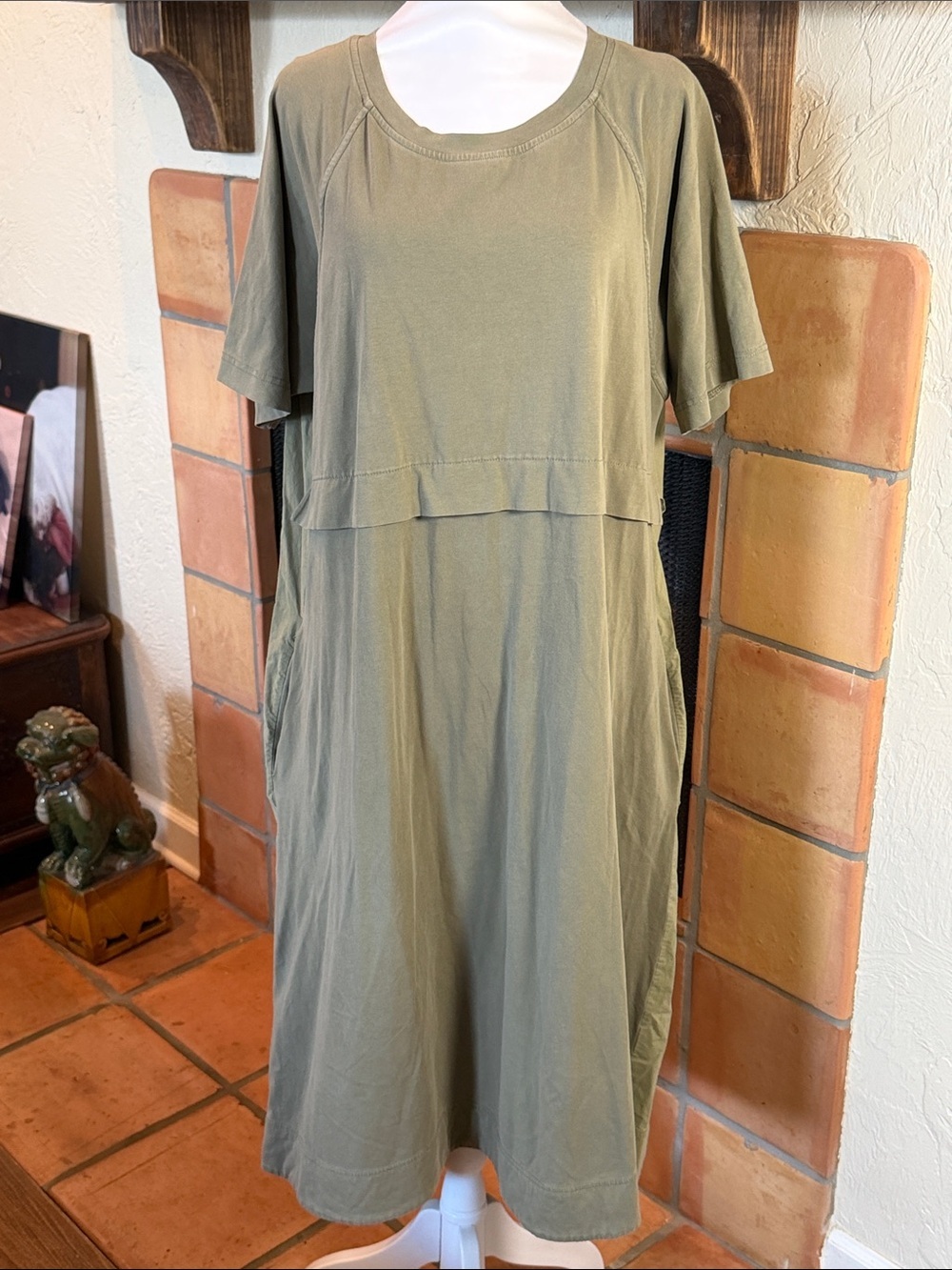 COS Olive Green Short-Sleeve Midi Dress, size L